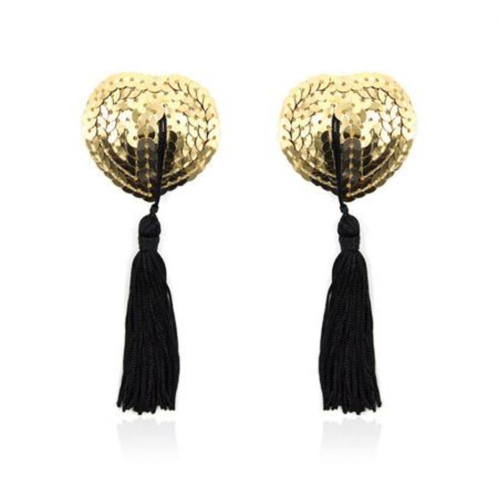 Sequin Heart Pasties with Tassels in Gold